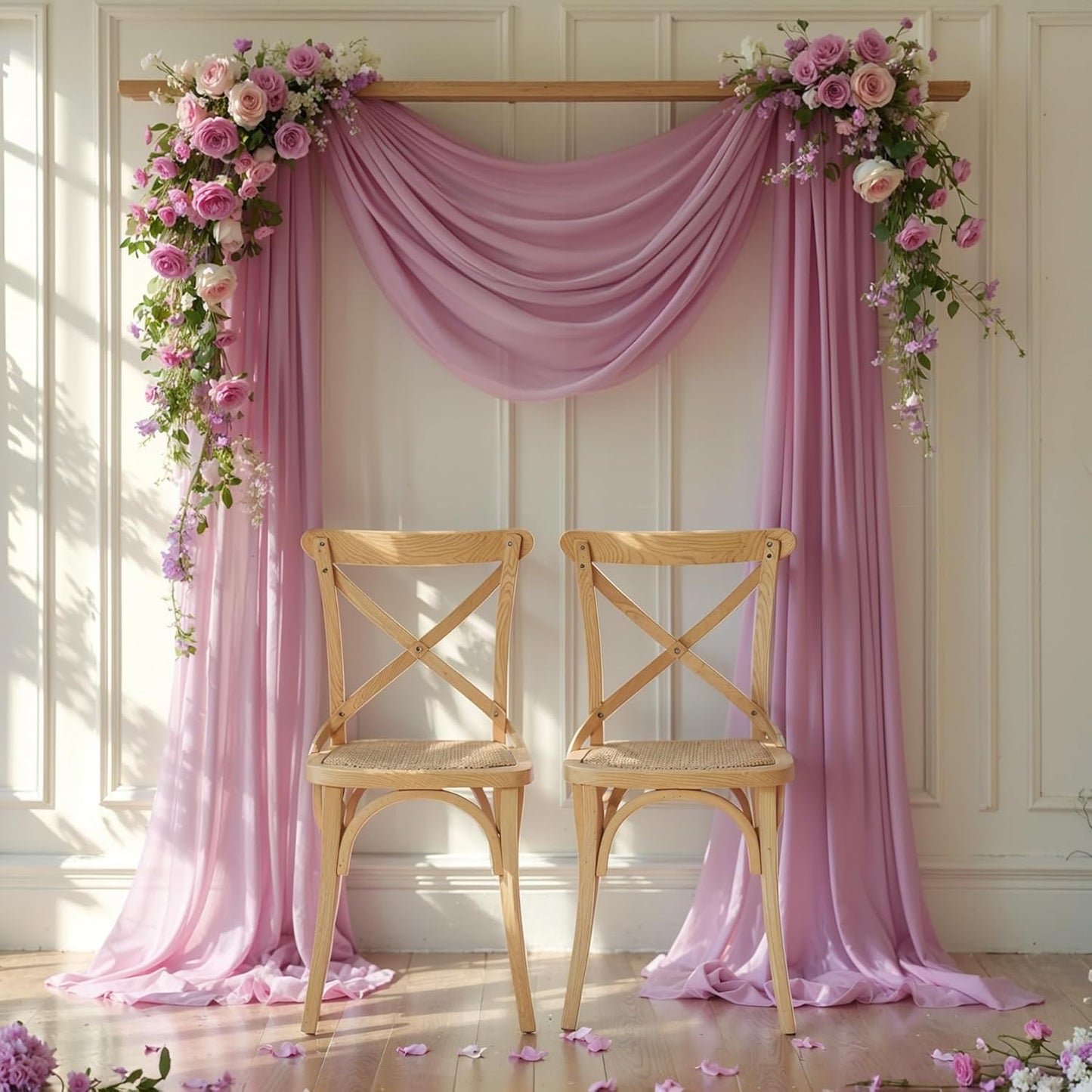 Wedding Arch Draping Fabric, 2 Panels 28" x 19Ft Dusty Rose Arch Drapes Sheer Backdrop Curtain for Wedding Ceremony Party Ceiling Decor