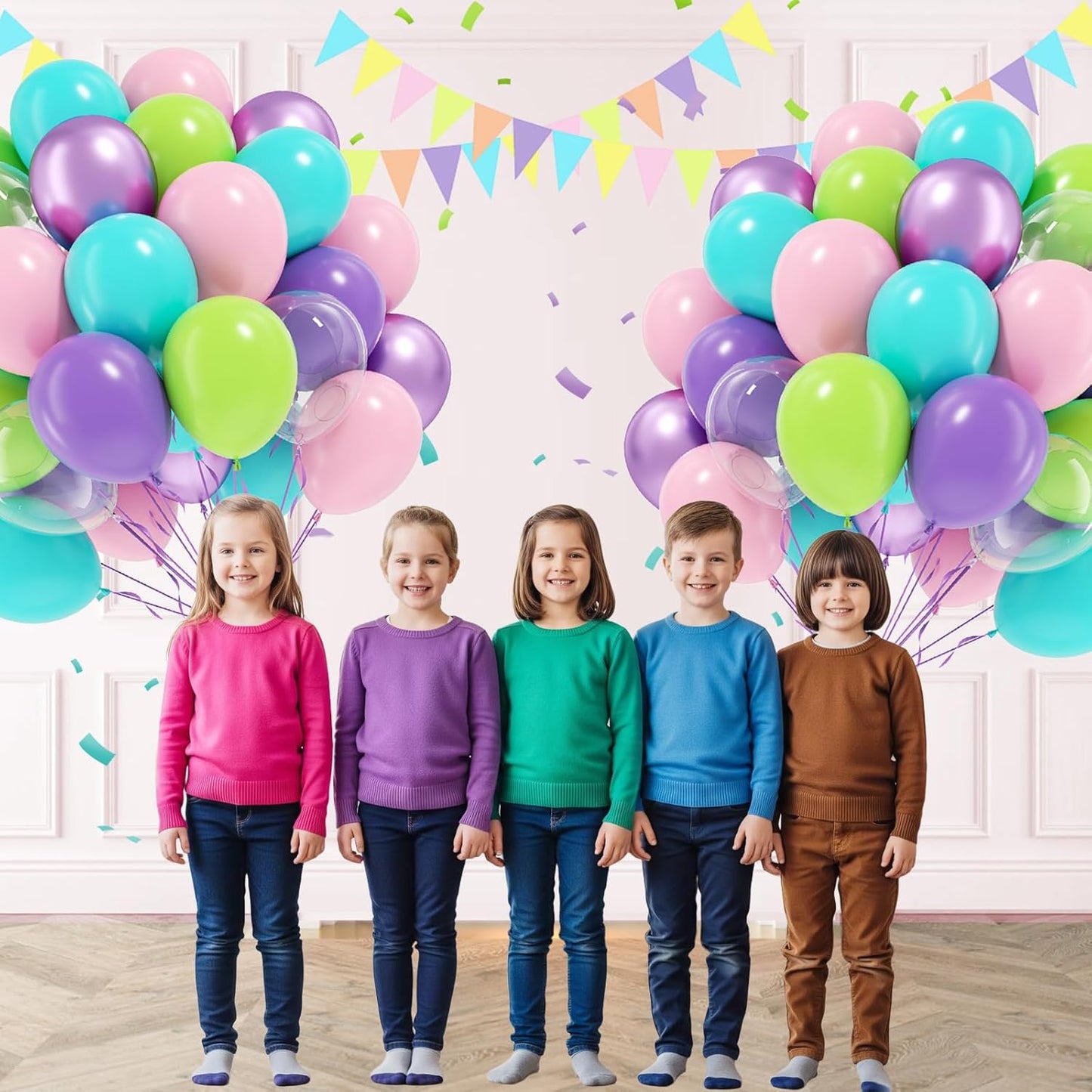 60pcs Blue and Green Balloons 12inch with Metallic Purple Lime Green Teal Light Pink Clear Balloons for Baby Shower Birthday Party Decorations