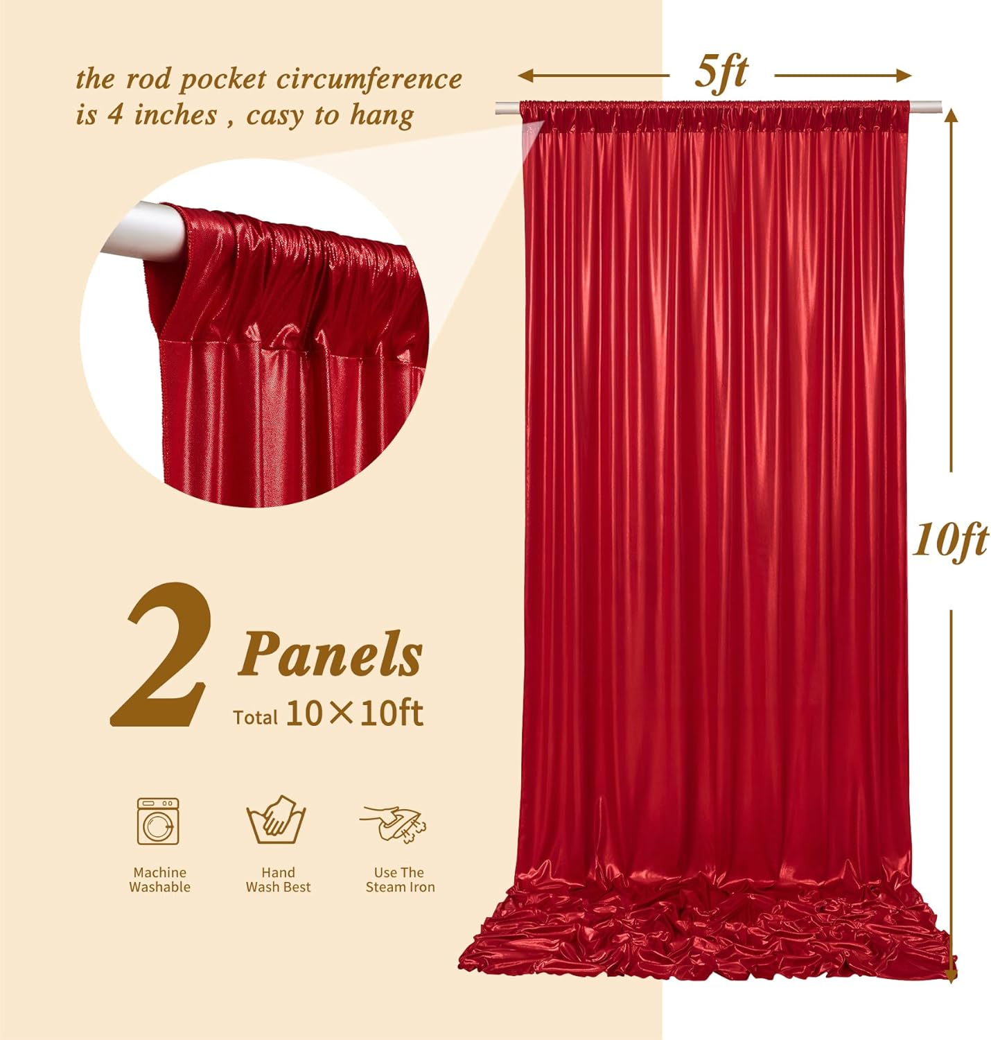 10x10 ft Red Sequin Backdrop Curtain Panels for Parties, Wrinkle Free Glitter Photo Backdrop Drapes 2 Panels 5x10FT Shimmer Back Drop Cloth for Wedding Birthday Christmas Photography Background