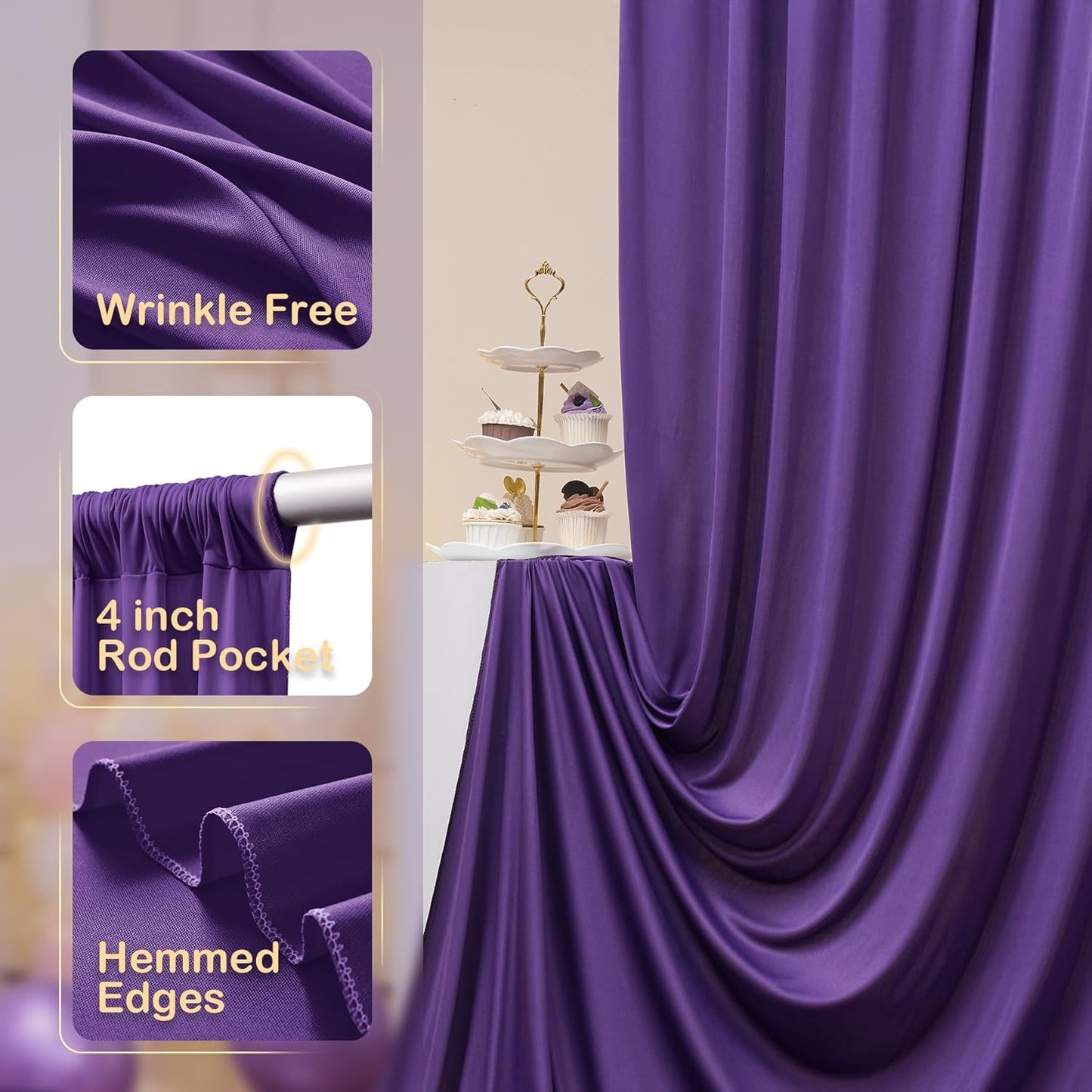 30ftx10ft Purple Backdrop Curtains for Party Background, Wrinkle Free Purple Photo Backdrop Drapes 6 Panels Back Drop Cloth for Wedding Birthday Photography Baby Shower Decor