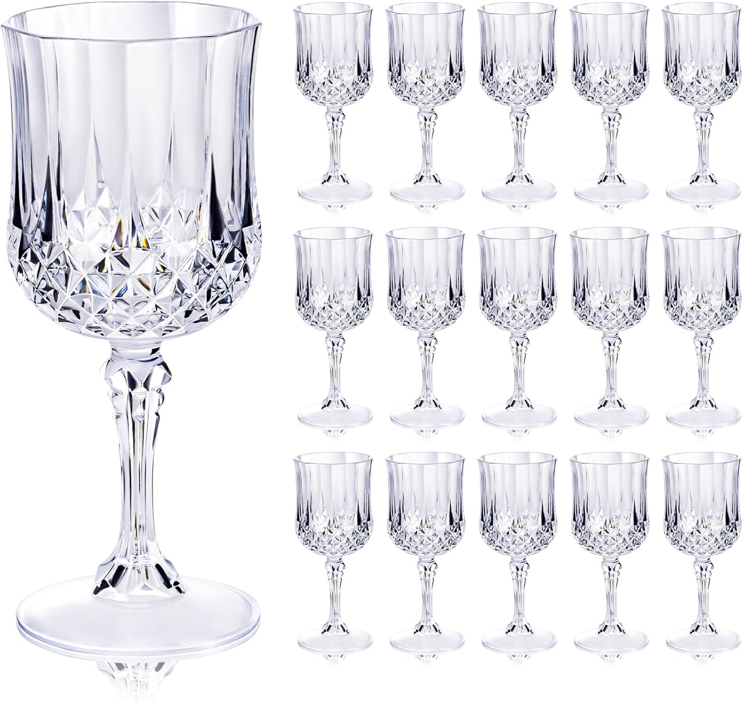 Ciaell 24PCS Plastic Wine Glasses - 7 Oz Plastic Goblets for Party - Clear Vintage Drinking Glasses - Disposable Water Goblets Set for Wedding, Bar, Wine, Beer, Juice, Cocktail, Whiskey