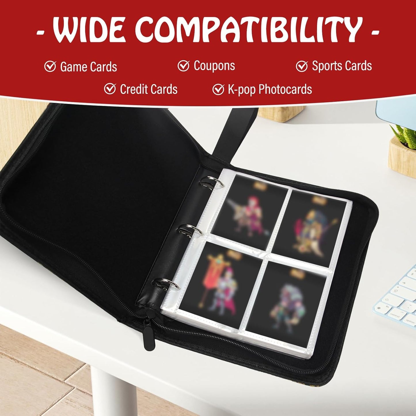 Madrigal Trading Card Binder 4 Pocket,400 Pockets Card Holder with 50 Removable Sleeves,Trading Card Albums for Game Cards,Premium Card Book, Game Cards & Sports Cards Black