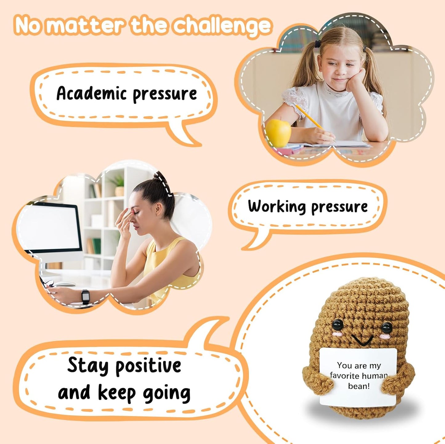 Funny Handmade Coffee Bean Gift-Unique Cute Presents for Women & Men,Emotional Cheer Support,Birthday Gifts for Her/Him,Friends,Coworkers,Family