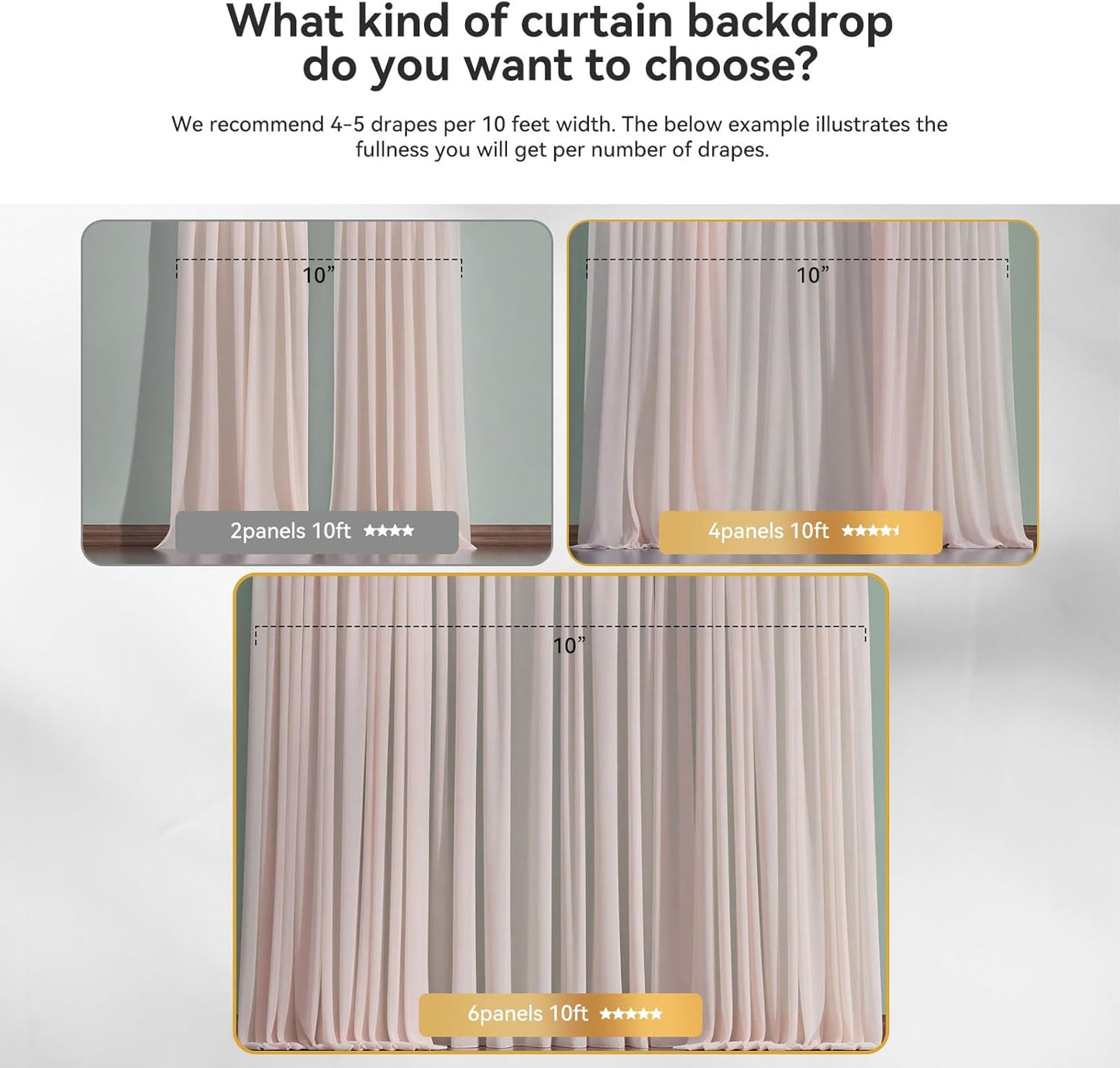 10×10ft Tulle Backdrop Curtains with Lights String - 300LED Fairy Lights Sheer Curtain Backdrop for Weddings Baby Shower and Birthday Party Decorations(6 Panels 5×10ft)