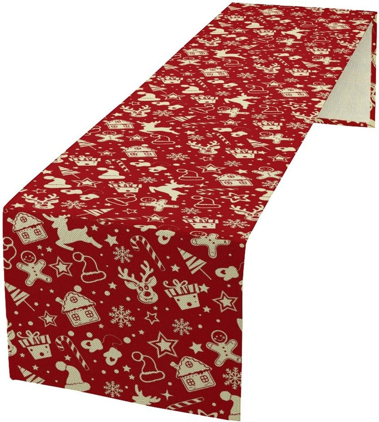 Christmas Table Runner,Seasonal Winter Deer Table Decoration Snowflake Table Cloth Kitchen Dining Table Decoration for Home Party Decor 13x36 Inch