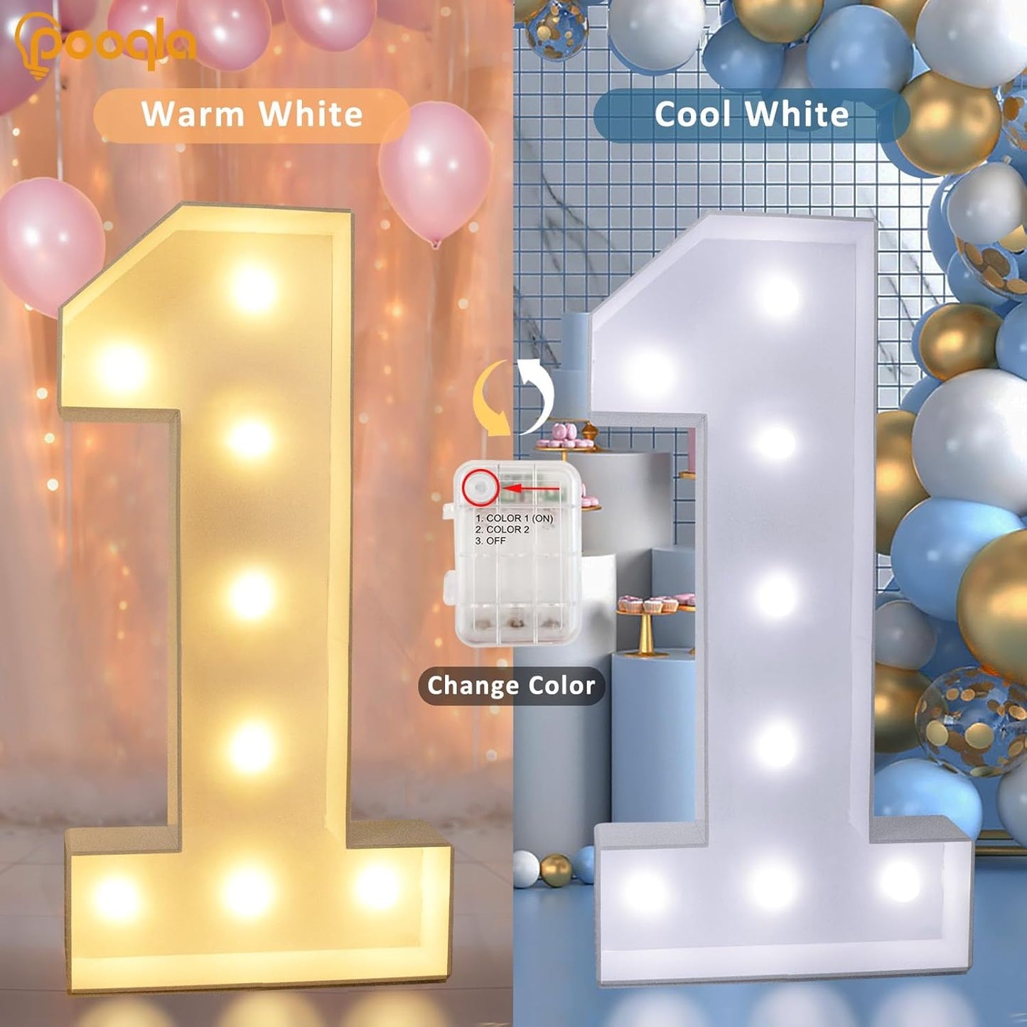 Pooqla 3FT Light Up Marquee Numbers, Cool White and Warm White LED Large Lighted Sign for Party Decoration, Giant Mosaic Numbers for 6th 16th 60th Birthday Decoration, Number 6