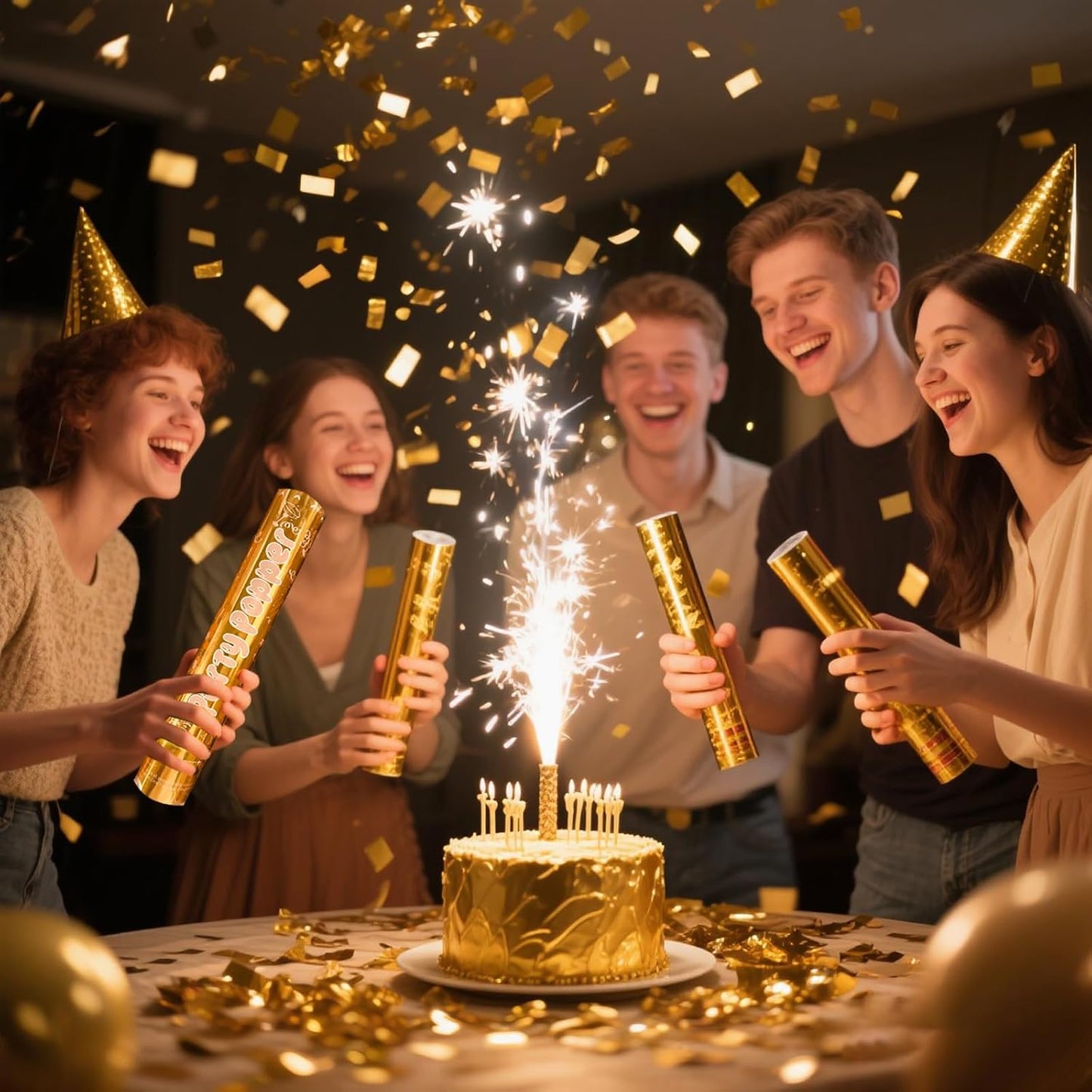 12 Inch Gold Confetti Poppers | 5 Pack Confetti Cannons for Weddings, New Years, Graduation, Anniversary and Any Celebration