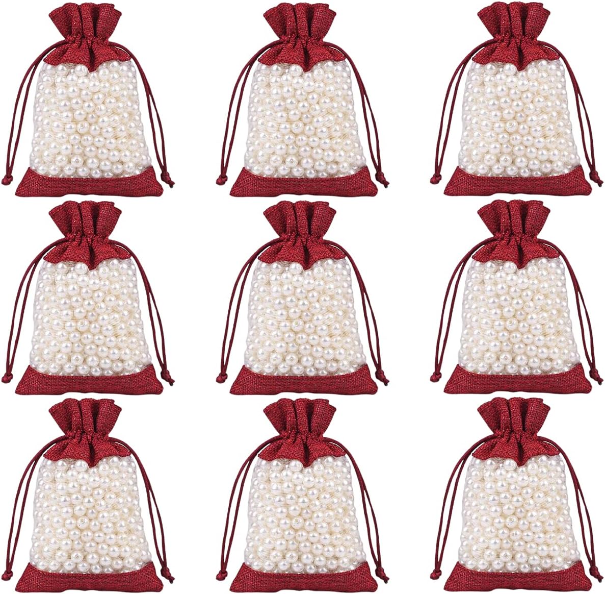 50 Pcs Burlap Bags with Drawstring,3.9"x5.5" Gift Bags Jewelry Pouch Bags for Candy Packing Party Favors Wedding Holiday DIY Craft(Wine Red)