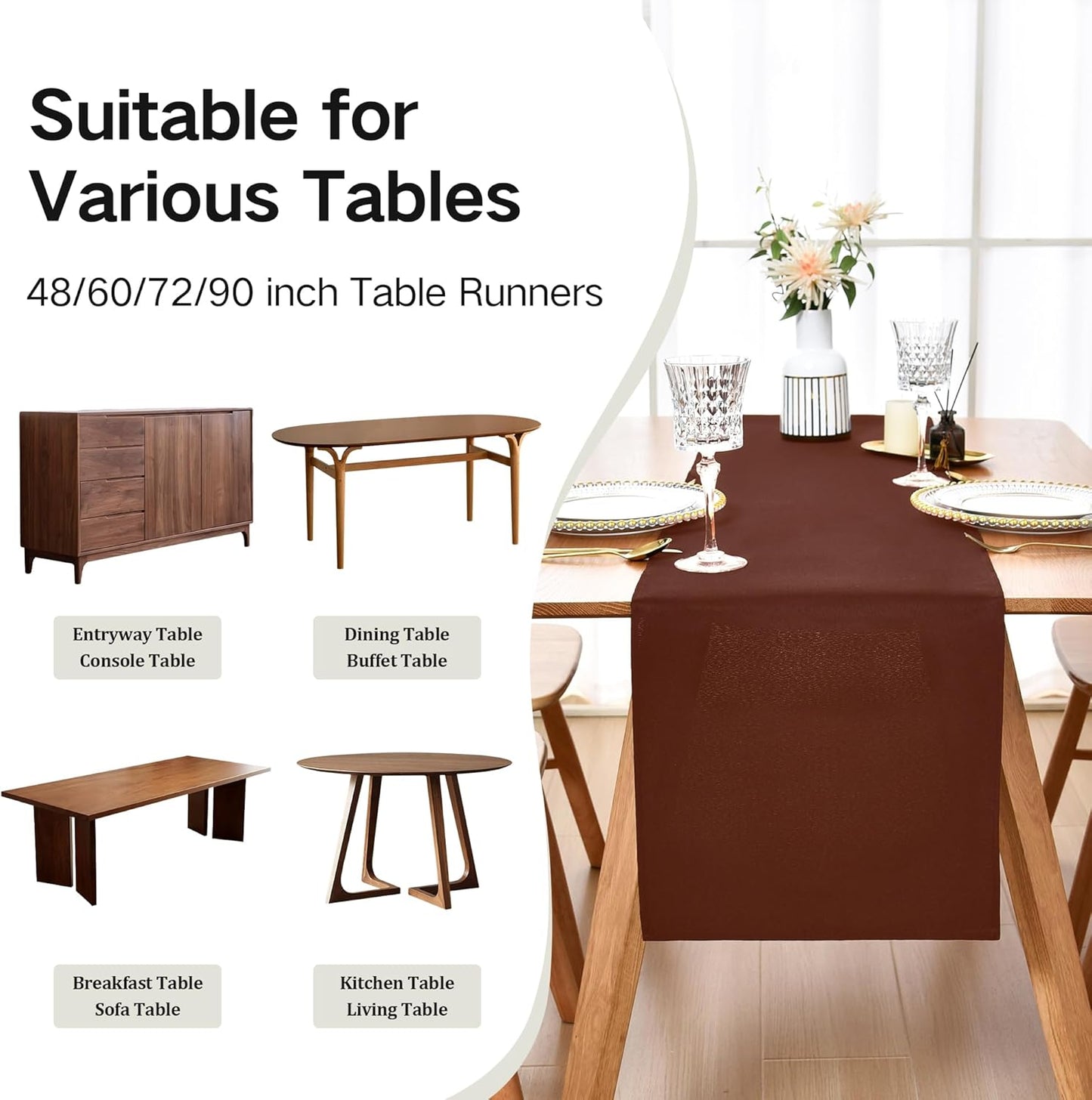 Farmhouse Chocolate Table Runner Dining Table Runners 48 Inches Long Coffee Table Runner for Dresser Living Room Bedroom Holiday Party Banquet 12X48 Inch