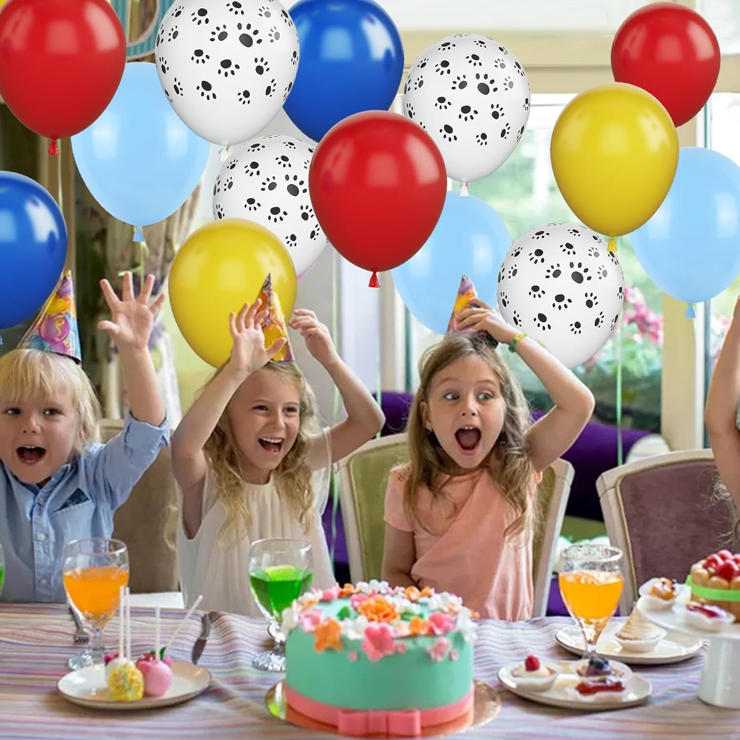 Dog Paw Balloons, 12 Inch Dog Paw Print Latex Balloons Red Yellow Blue Royal Blue Paw Balloon for Puppy Paw Themed Boy Birthday Party Decorations Supplies