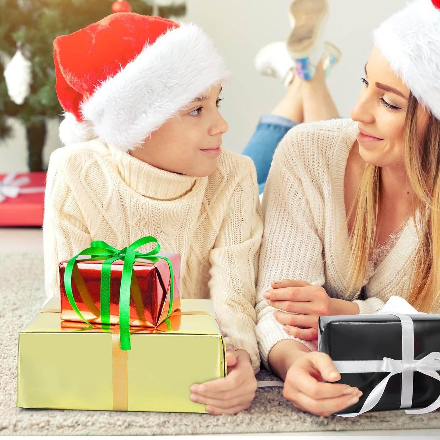 KMER LIFE Metallic Wrapping Paper Rolls - 3 Rolls Premium Gift Wrapping Paper, 17 x 120 Inch Each, Birthday & Christmas Wrapping Paper, Baby Shower & Party (Red, Black, Gold)