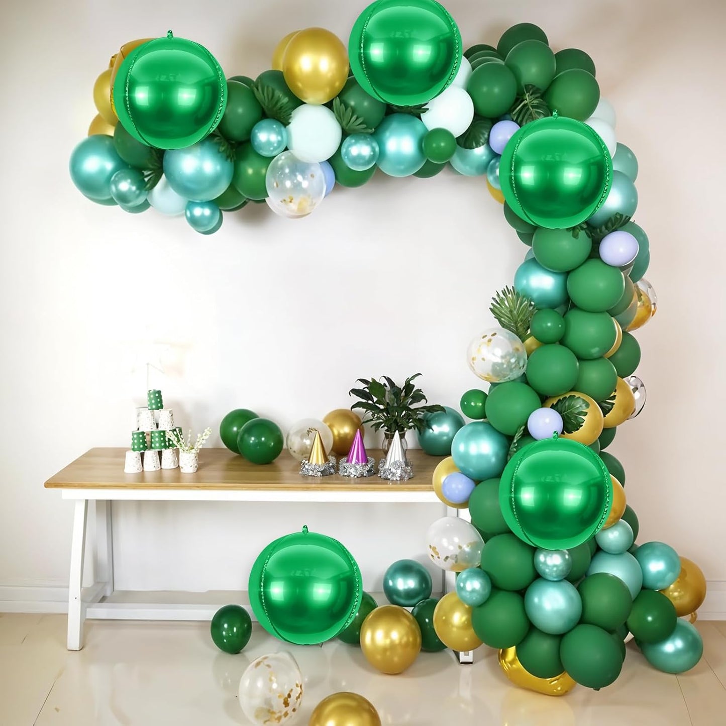 6Pcs Green Round Foil Balloons,Giant 4D Round Ball Balloons,22 Inch Metallic Green Balloon for Birthday Wedding Graduation Prom Party Decorations