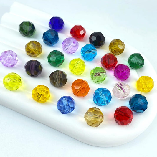 50 PCS 10mm Crystal Glass Beads Round Multiple Faceted Loose Spacer Glass Beads for DIY Handcrafte Bracelet Necklace Earring Jewelry Making(Multicolor)