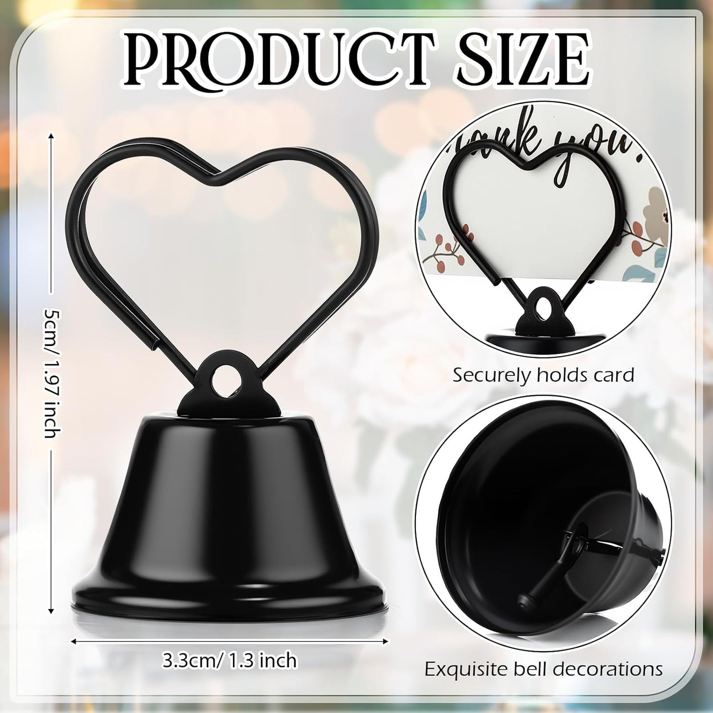 24 Pcs Table Number Holders Place Card Holders for Table 2 Inch Ring Clip Bell Number Holder Metal Picture Holder for Wedding Christmas Restaurant Home Photo Office Memo(Black,Heart)