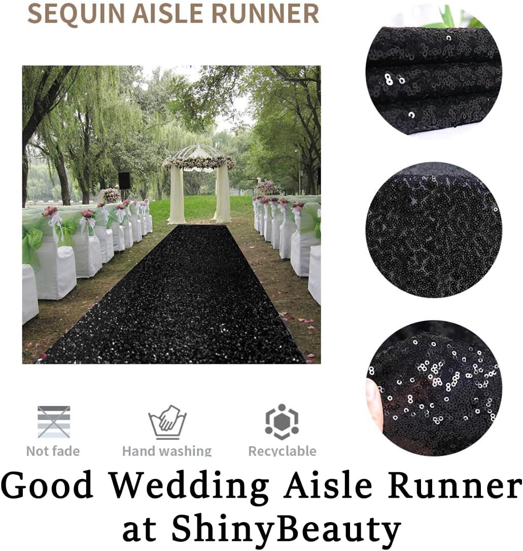 ShinyBeauty Aisle Runner Outdoor Wedding Aisle Runner for Wedding Sequin Aisle Runner Sequin Fabric Wedding Floor Runner Glitter Carpert Runner (4FTx30FT, Black)