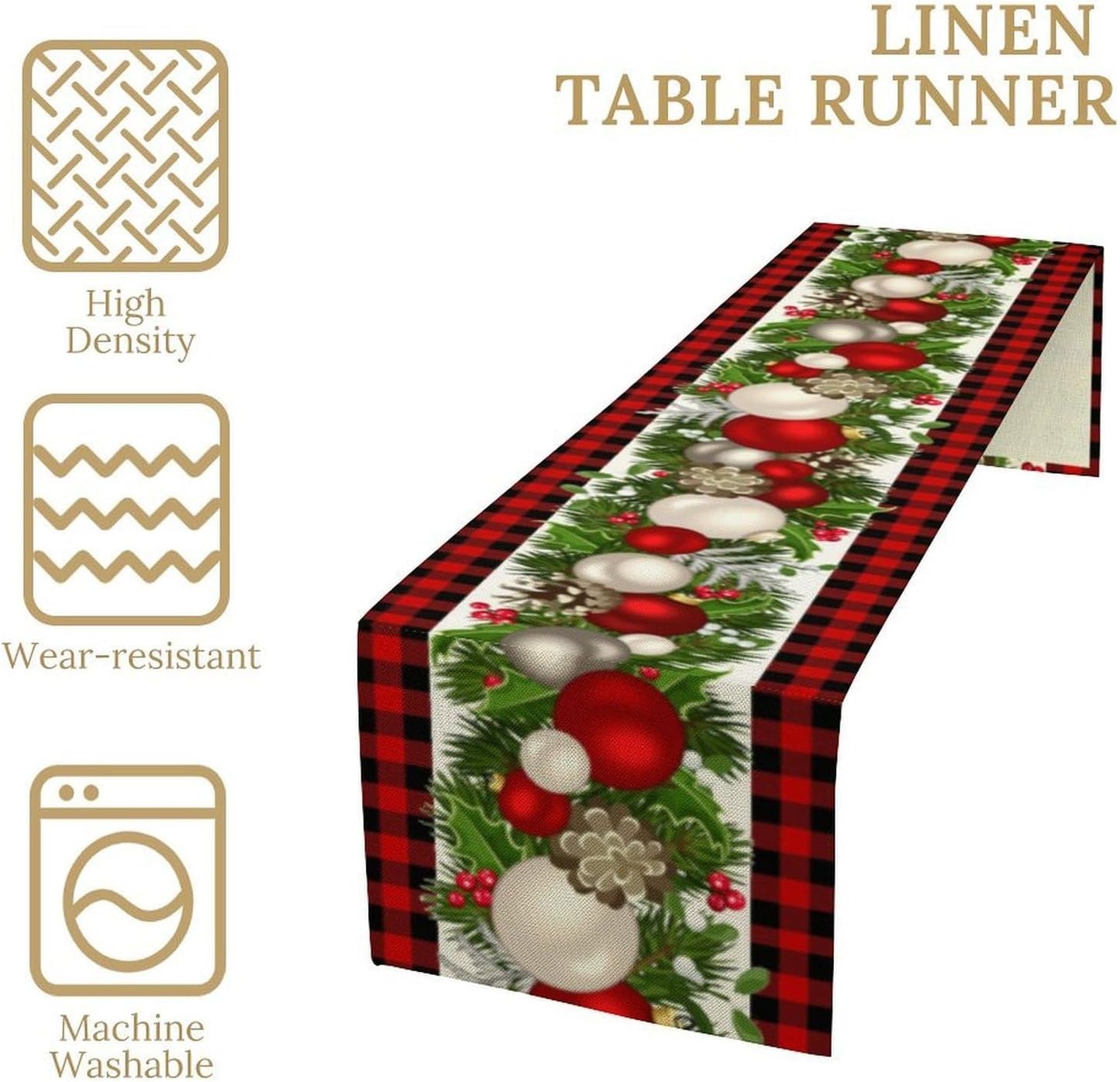 Christmas Table Runner,Seasonal Winter Xmas Holiday Farmhouse Table Cloth Kitchen Dining Table Decoration for Home Party Decor 13x90 Inch