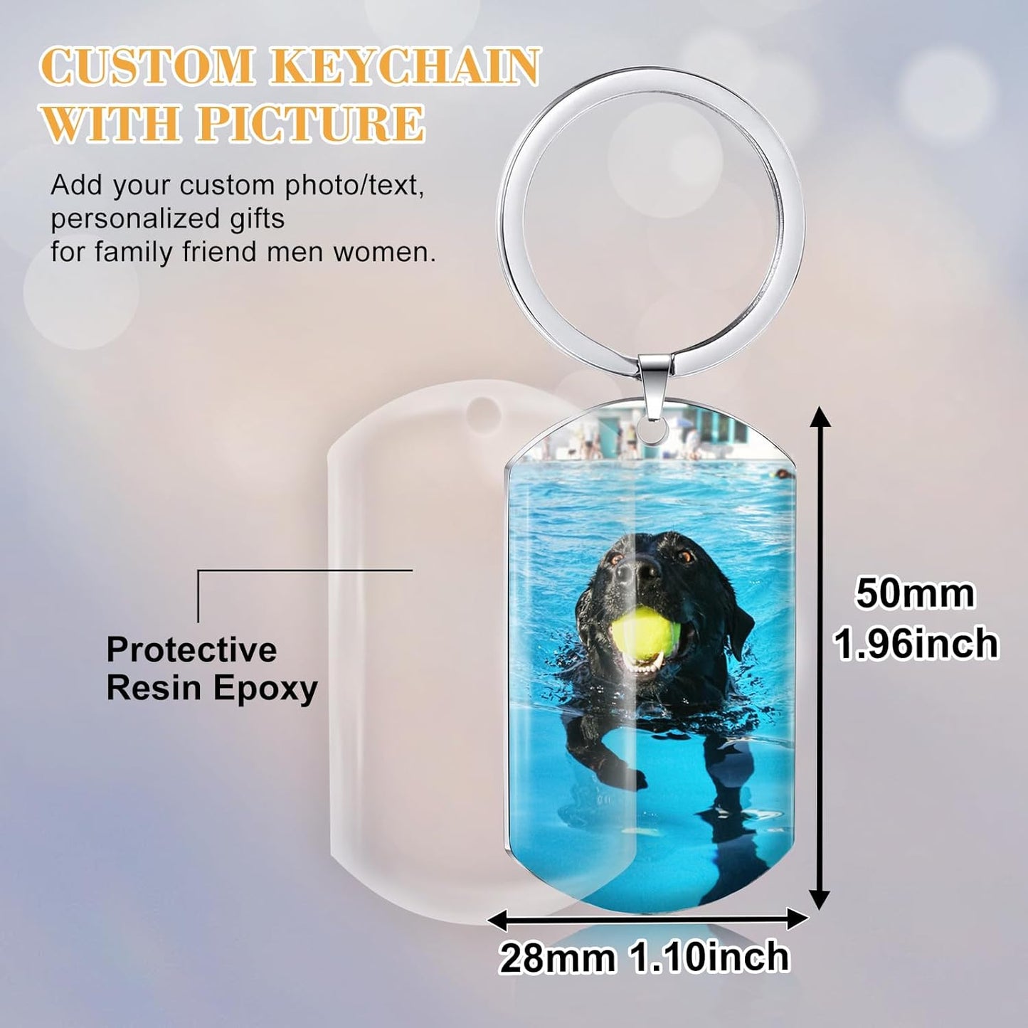 Funnylife Personalized Dog Memorial Photo Keychain Stainless Steel Custom Pet Memory Keychain Loss of Dog Sympathy Gifts