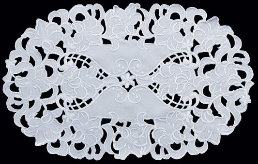Creative Linens 4PCS Embroidered Floral Placemats 11x17 Oval White, Set of 4 Pieces