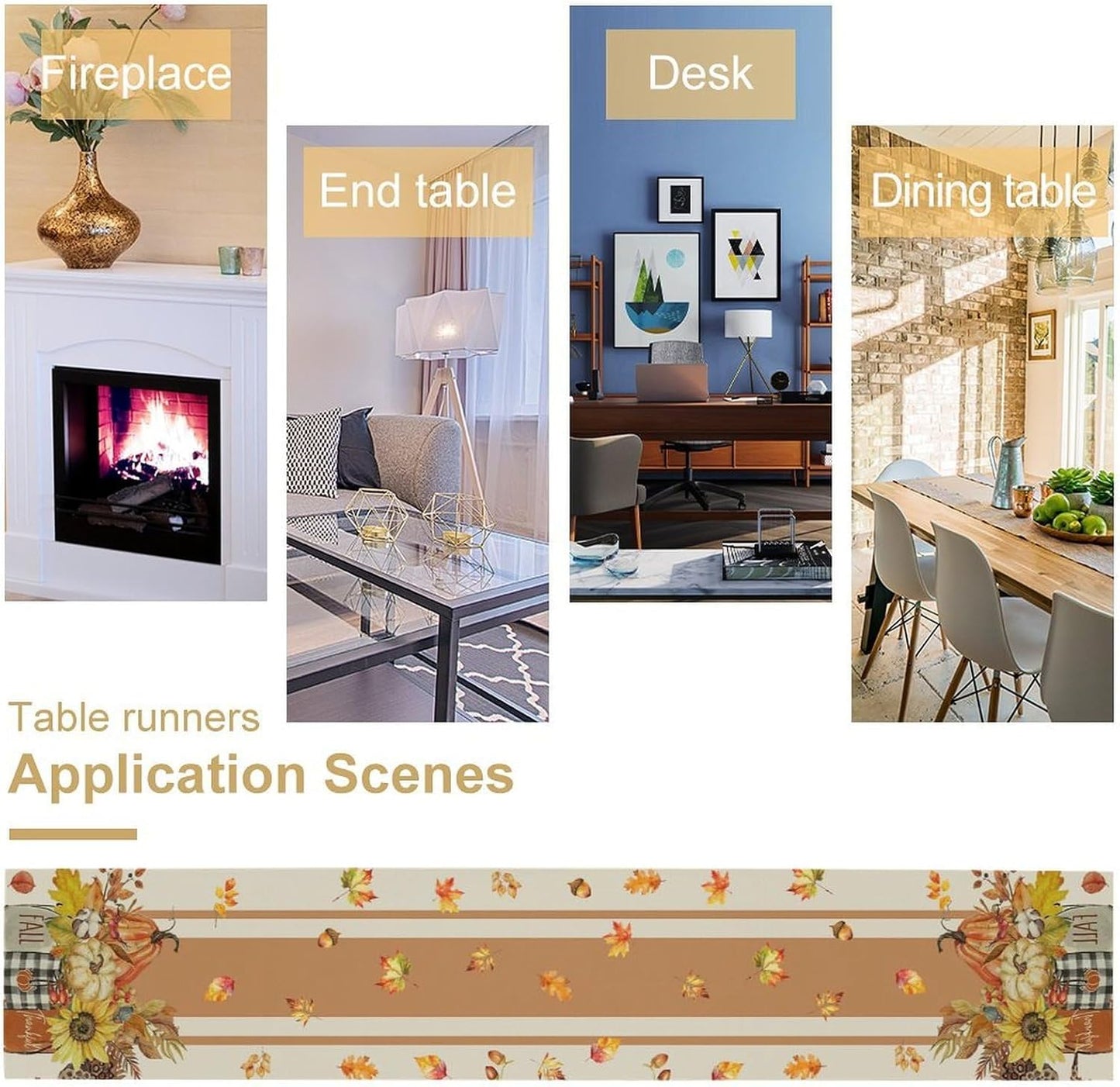 Autumn Table Runner,Thanksgiving Fall Pumpkin Leaves Floral Table Cloth for Kitchen Dining Table Decoration Home Party Decor 13x120 Inch