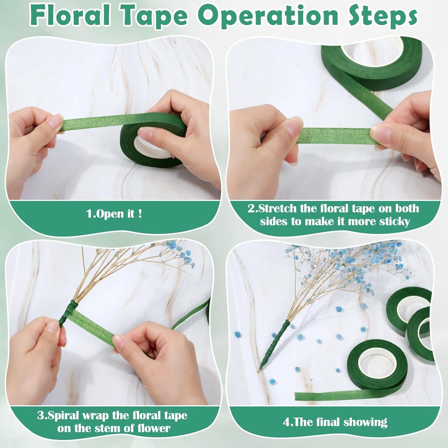 PAXCOO Floral Tape and Floral Wire Arrangement Tool Kit with Green Floral Tape, Floral Wire, Boutonniere Flower pin, Wire Cutter, White Ribbon and Elastic Pearl Wrist Corsage Bands for Bouquets