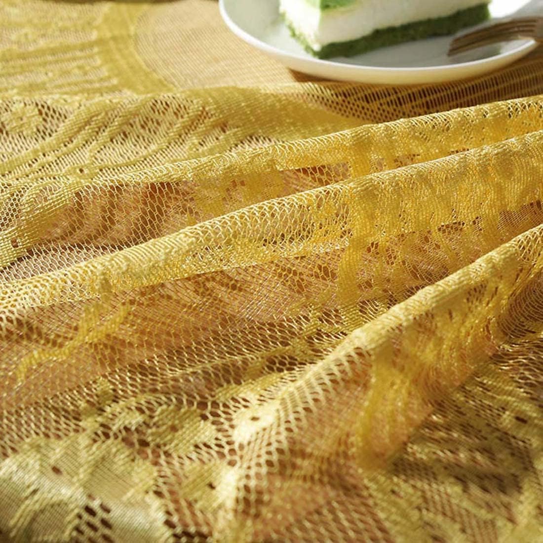 Vintage 60 inch Yellow Lace Tablecloth Floral Embroidered Boho Shabby Chic Small Table Cover for Wedding Halloween Party Dinning Holiday, 1 Piece