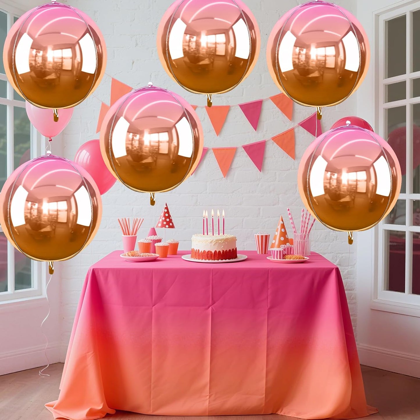 6Pcs Gradient Orange Round Foil Balloons, 22" Large Helium Ball Balloon, Metallic Orange Mylar Balloon for Birthday Graduation Wedding Halloween Disco Prom Tropical Party Decorations