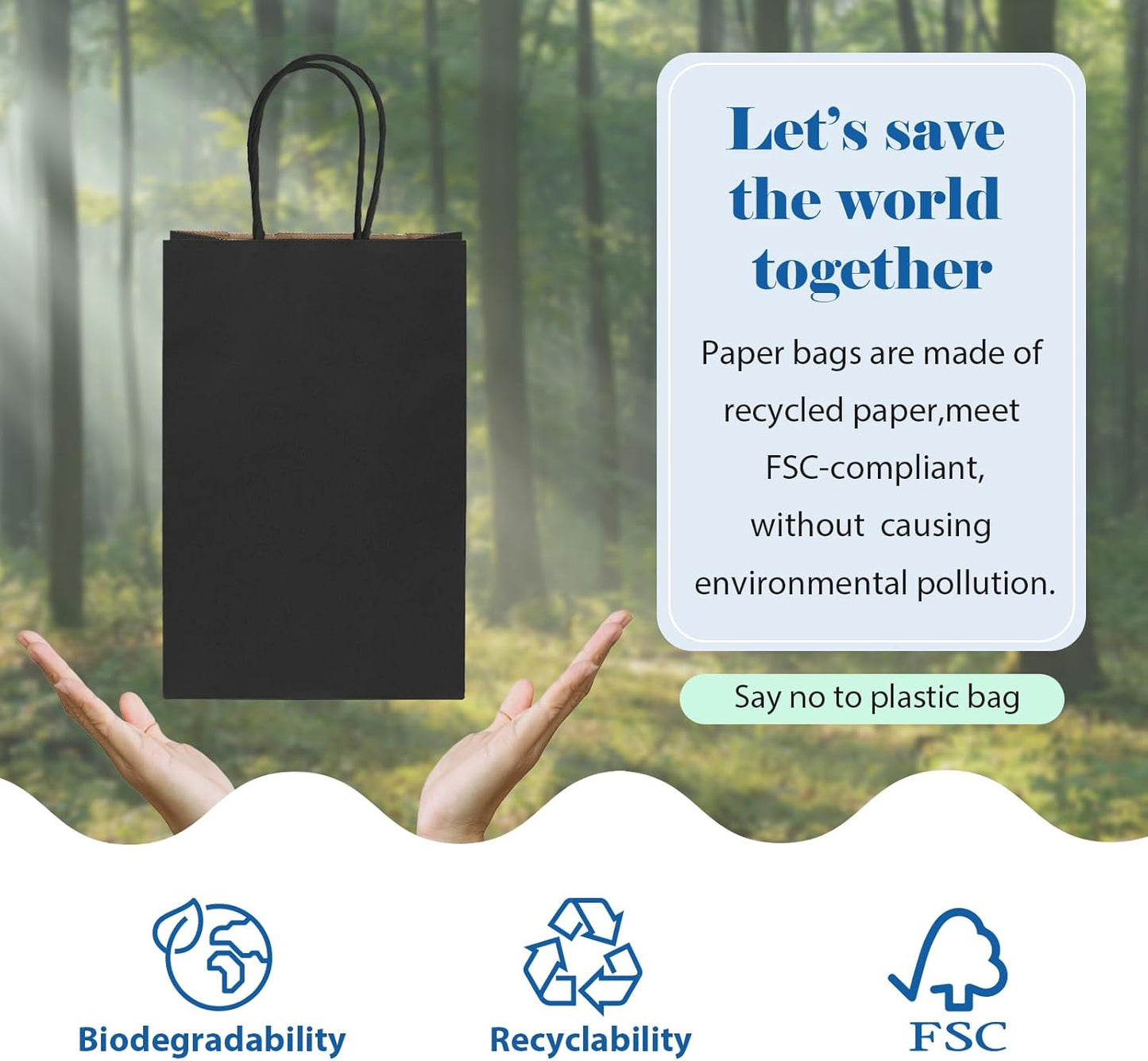 GSSUSA Kraft Paper Gift Bags 5.25x3.75x8'' 20 Pcs, Black Paper Bags with Handles, Bulk Kraft Gift Bag for Shopping, Craft, Grocery, Party, Retail, Lunch, Business, Wedding, Merchandise, Boutique