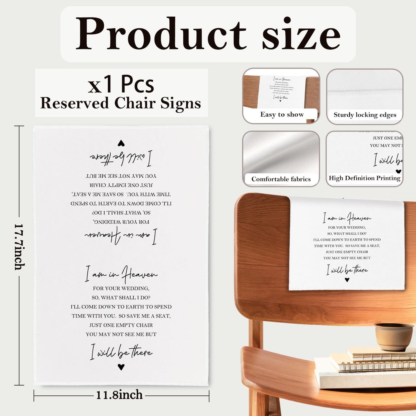 In Loving Memory Wedding Sign, I Am in Heaven for Your Reserved Chair Sign Pew Cloths Seating Placeholder, Wedding Decorations for Reception Celebrations Event (1 Pc)