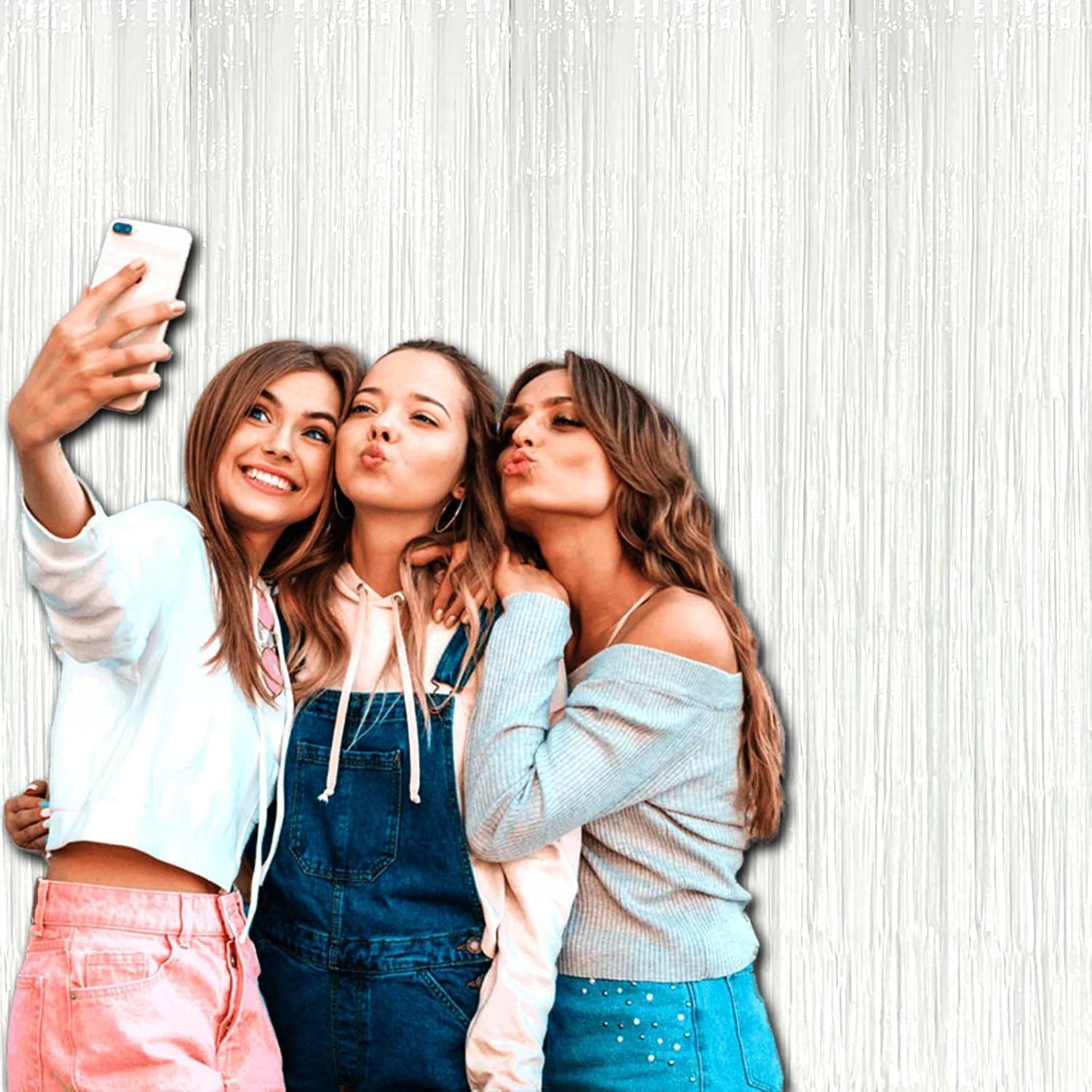 4 Pack Macaron White Foil Fringe Curtain Backdrop, 3.28Ft x 8.2Ft Foil Fringe Streamers Curtains for Party, Photo Booth milky milky