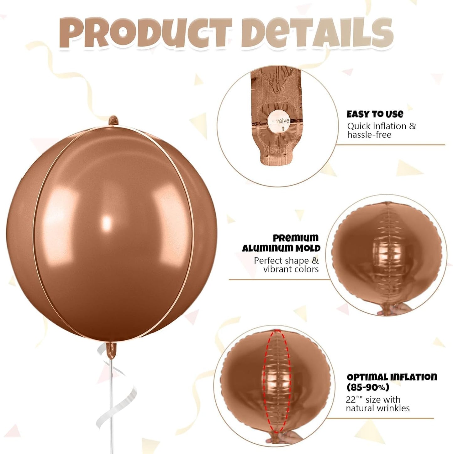 Giant Foil Balloons, 6Pcs Large Cream Sand White Apricot Brown Round Balloons, 22 Inch Big Round Foil Balloon for Boho Birthday Party Baby Shower Wedding Decorations