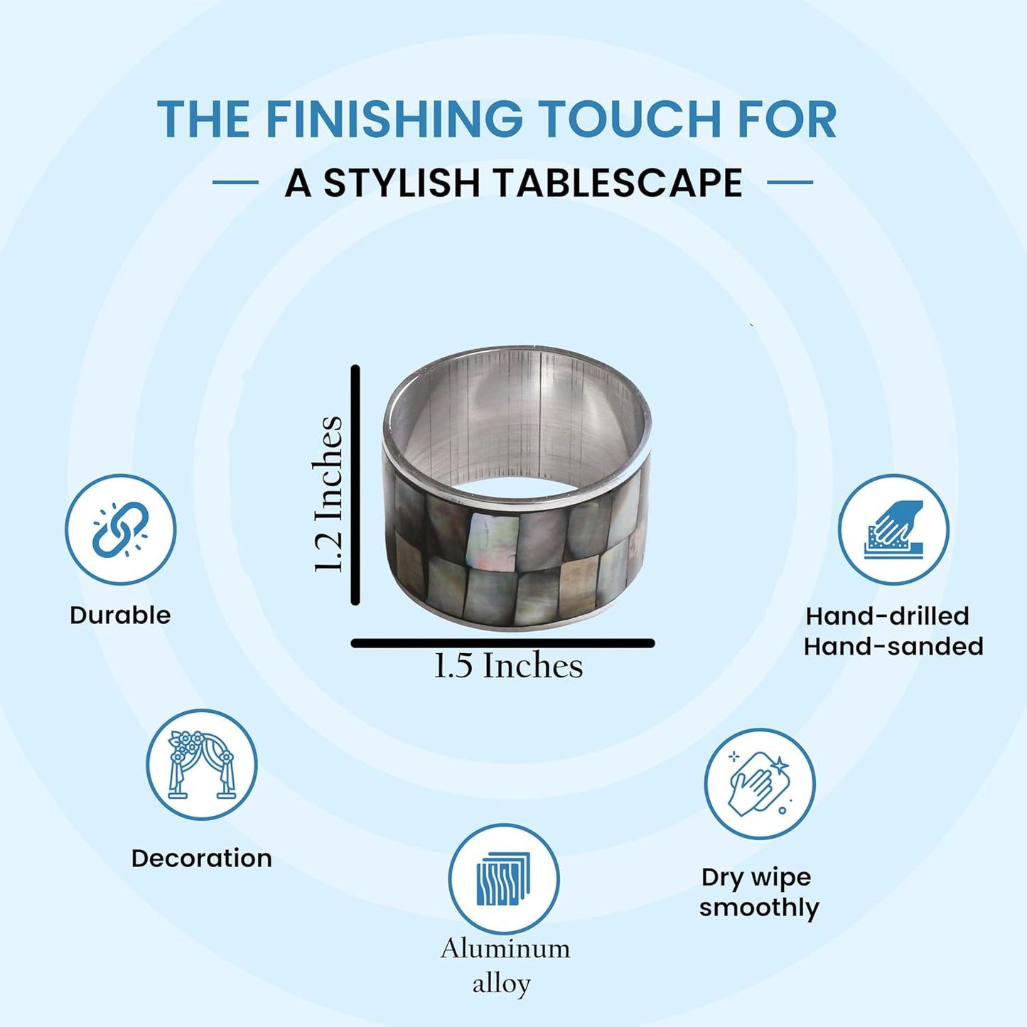 Napkin Rings Set of 8 for Dining Table Decoration Parties Everyday Metal Napkin Holder Napkin Rings for Dinner Table Decor, Wedding, Banquet, Party - Wenge Silver