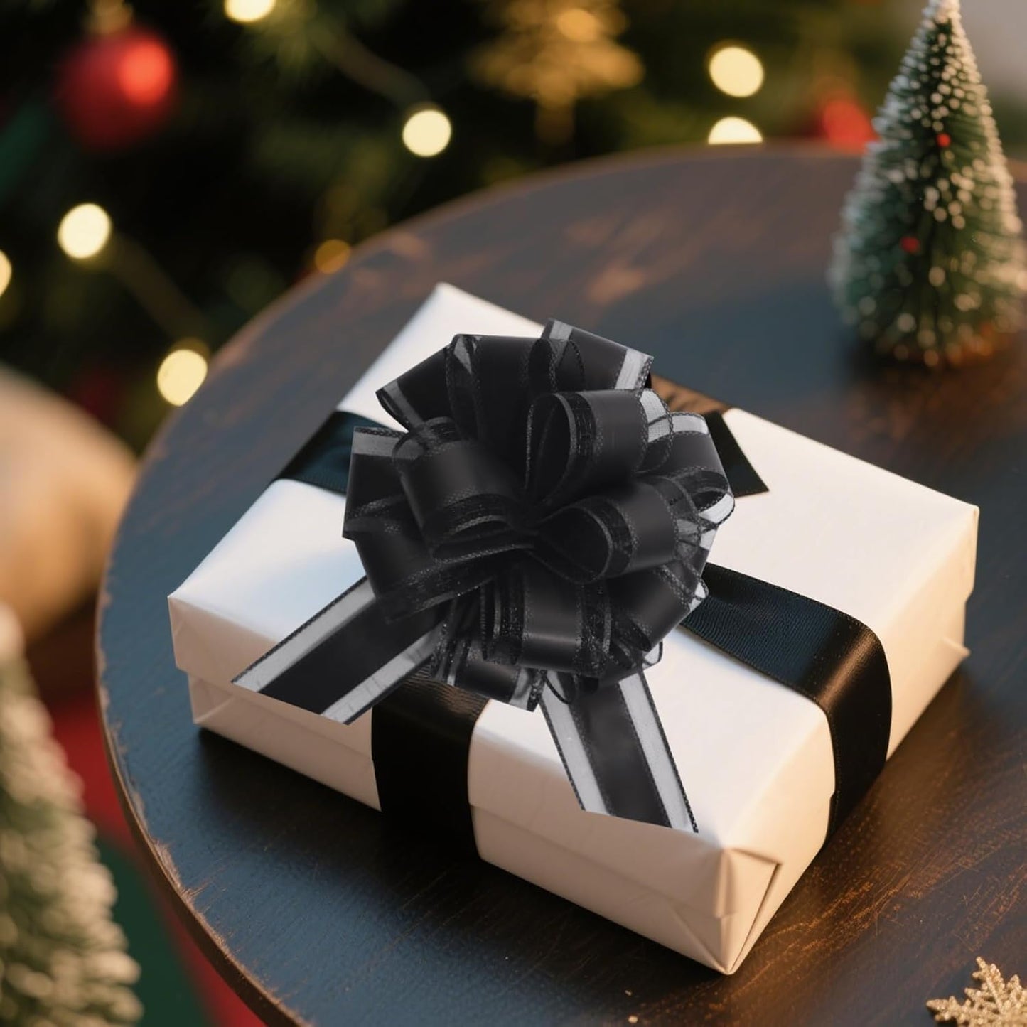 6 PCS 6 Inch Organza Black Pull Bows - Perfect for Gift Wrapping, Wedding Decor, Car Bows, Birthday Parties, Christmas, and Valentine's Day