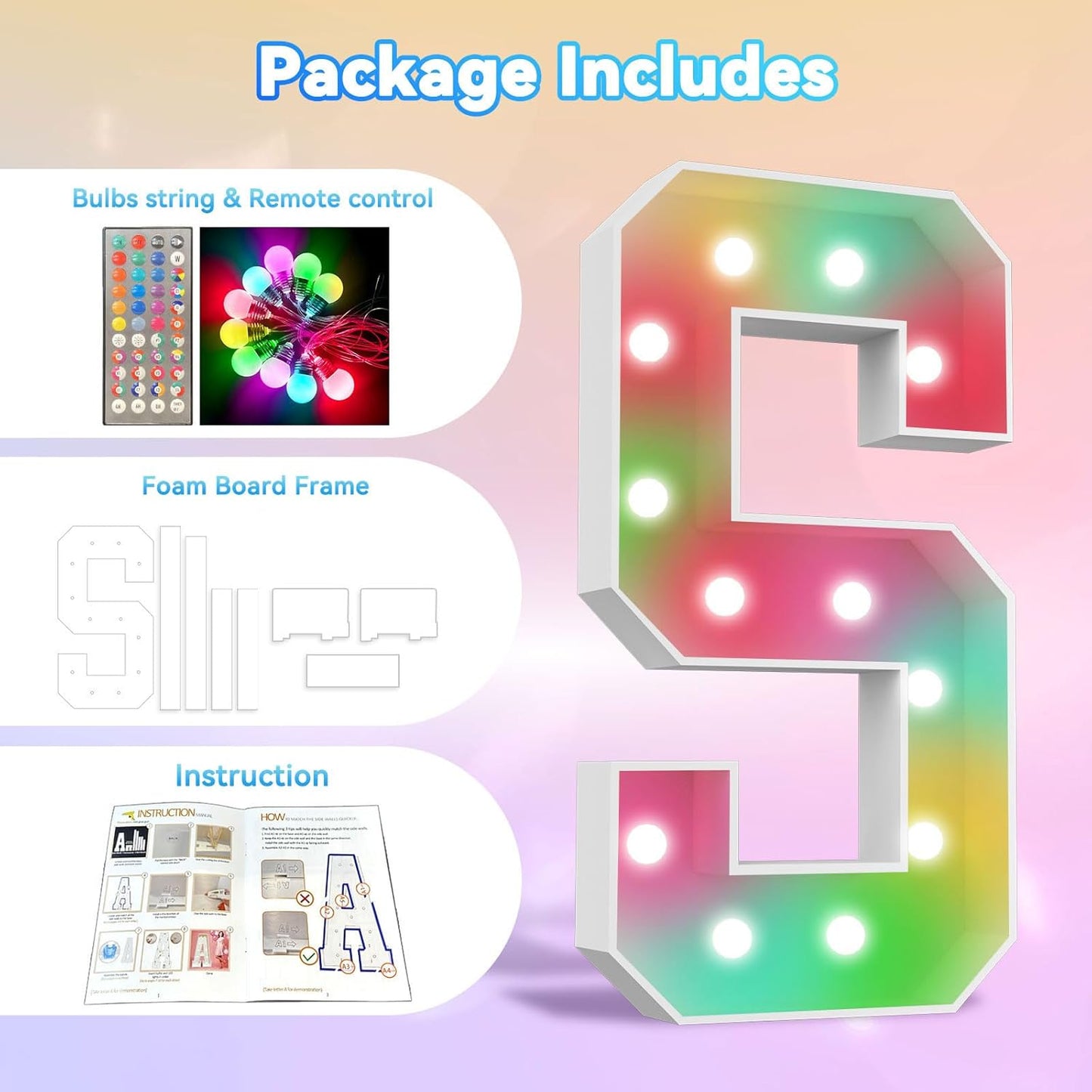 Ledido 4FT Marquee Light Up Letters, 34 Colors Changing Marquee Letter 4 Feet Tall with Remote, Big Letters for Party Wedding Graduation Birthday Decorations, Large Light Up Letter J