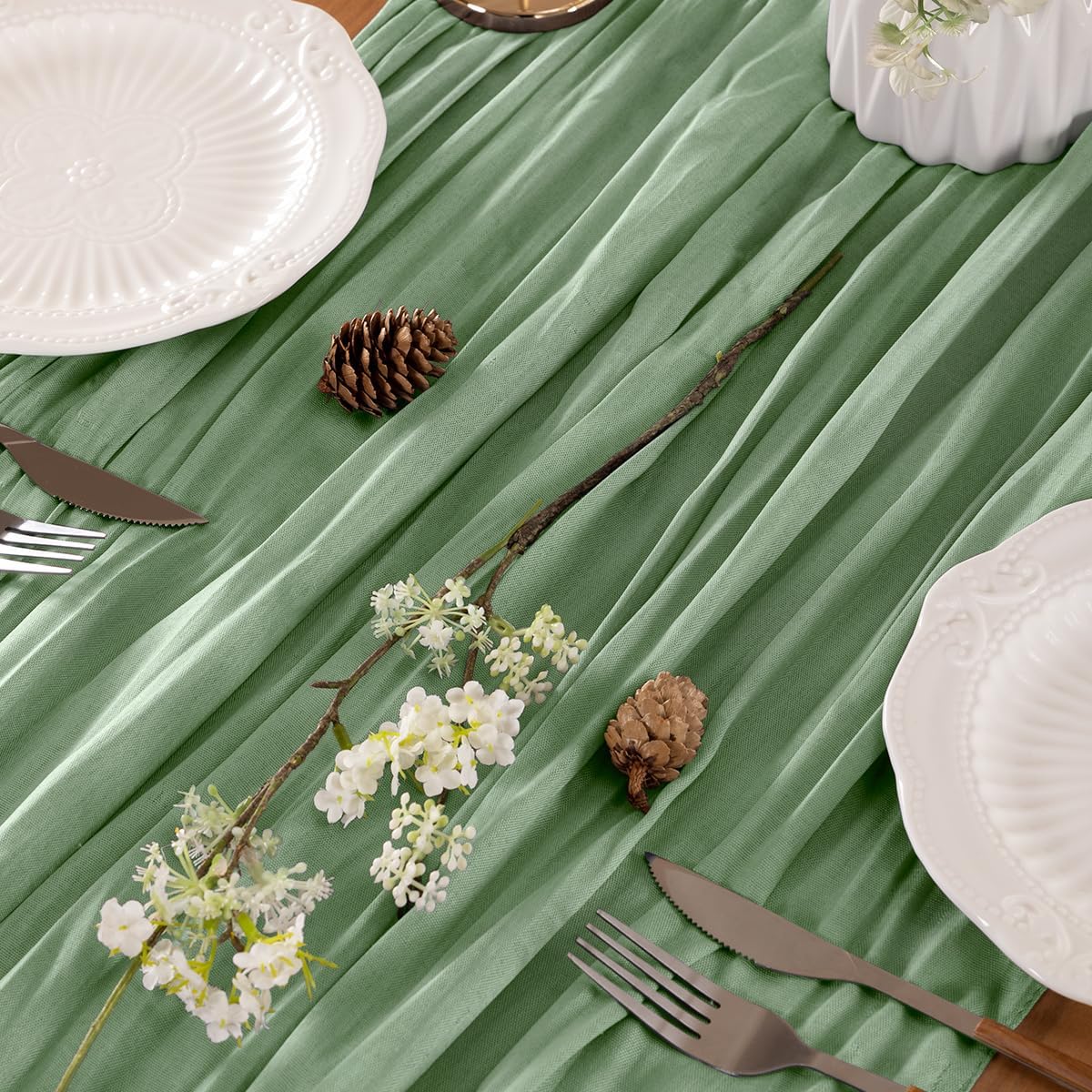 Sage Green Table Runner Cheesecloth Table Runner 4 Pack 10FT Farmhouse Table Runners 120 Inches Fall Table Decor Dining Room Centerpiece Wedding Boho Baby Shower Birthday