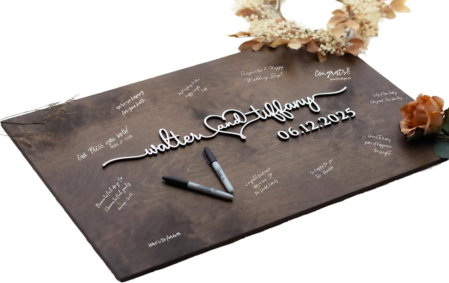 Personalized Last Name Guest Book, Unique Guest Book Sign, Custom Alternative Guest Book, Wooden Guest Book, Wedding Ceremony Guestbook Sign (Design 12)