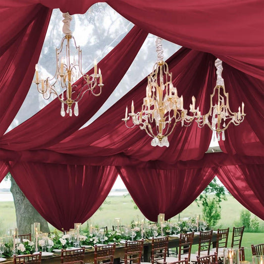 6 Panels Burgundy Ceiling Drapes for Wedding 5ftx20ft Chiffon Fabric Arch Draping Curtains Sheer Drapery for Party Ceremony Birthday Baby Shower Reception Stage Swag Ceiling Decorations