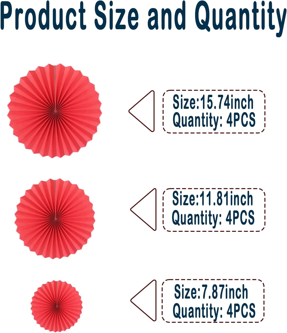HQZ Red Party Hanging Fans DIY Set - 12pcs Pinwheels & Flowers for Weddings, Birthdays, Christmas; Hanging Fan Decorations