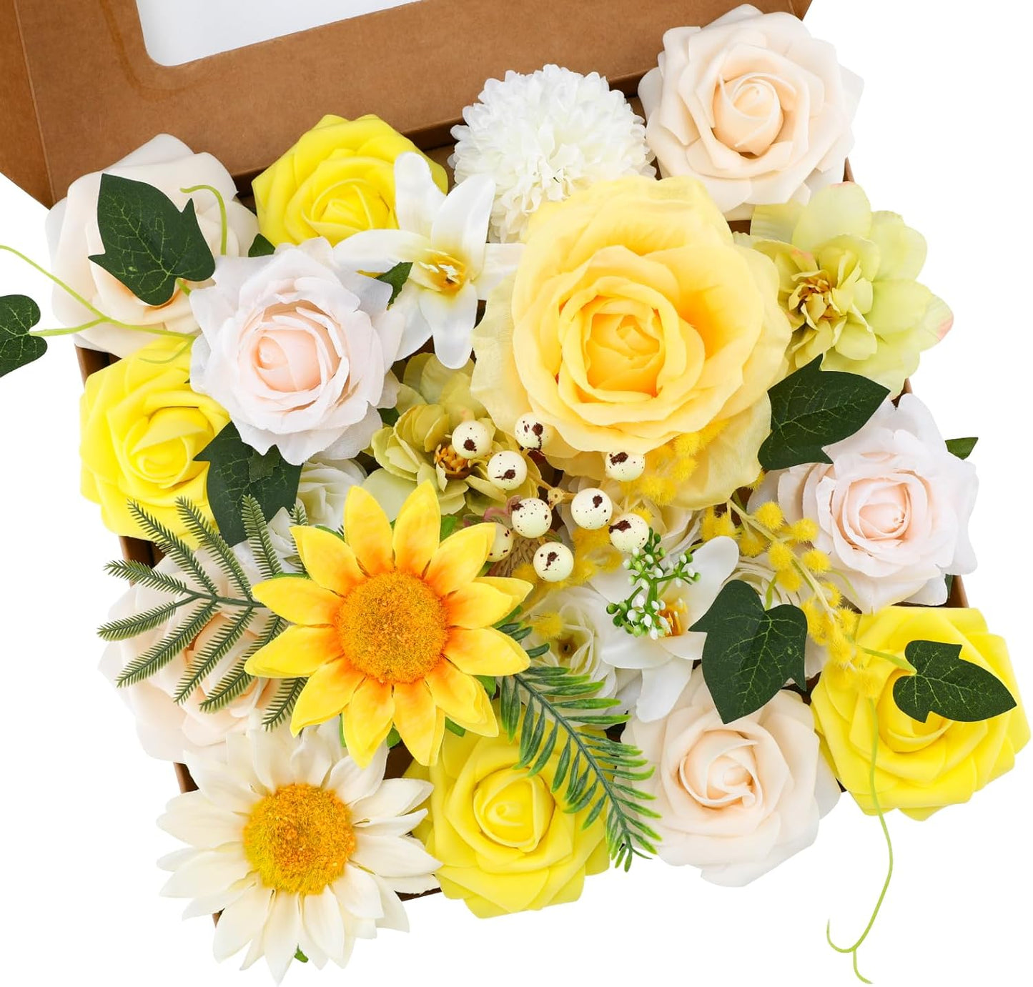 Floweroyal Artificial Flowers Combo Yellow Flowers Mix Silk Flowers Fake Roses with Stems for DIY Wedding Bridal Bouquets, Baby Shower, Floral Arrangement, Table Centerpieces, Home Decorations
