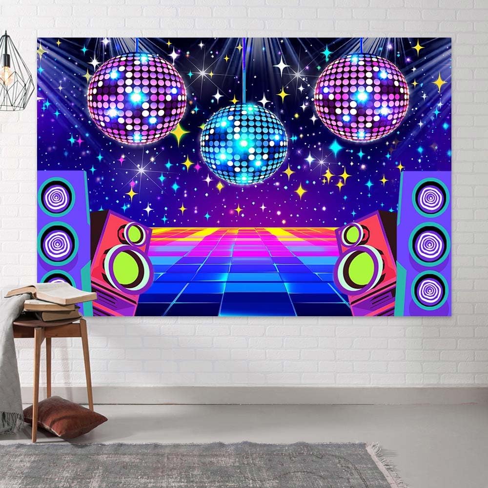 Dance Party Backdrop Retro 80s 90s Theme Stage Dance Ball Music Birthday Party Decoration DJ Photography Background 10 x 8 ft for Baby Shower Picture Photo Shoot Polyester Fabric,Multi2