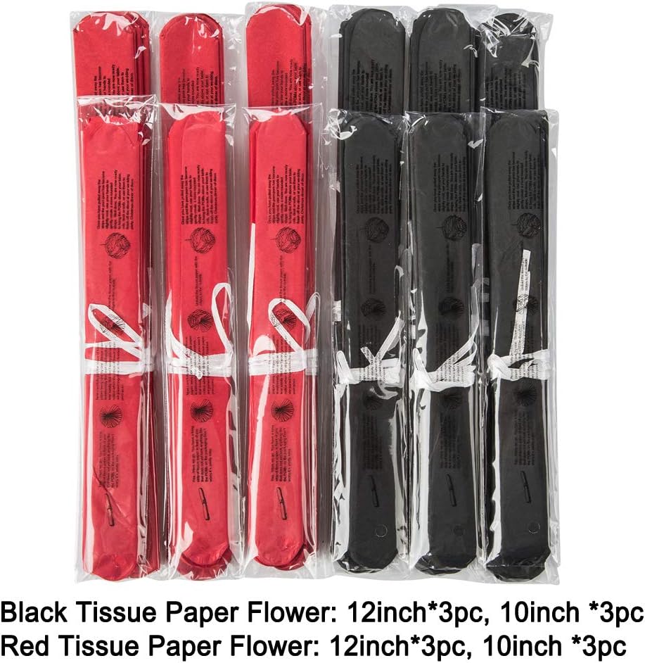 Paper Flower Tissue Pom Poms Party Supplies (black,red,12pc)