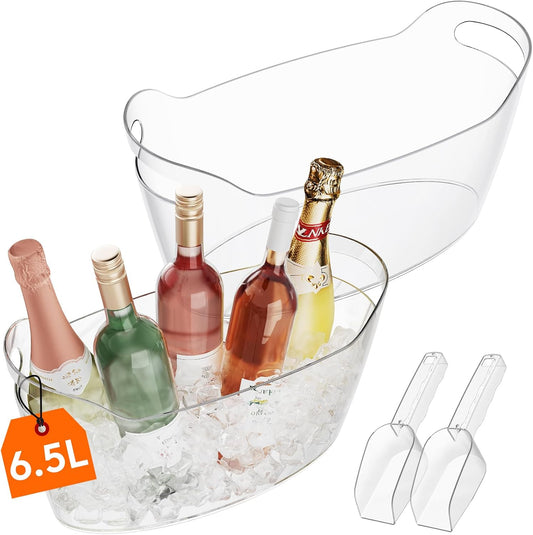 Lifewit 6.5L Ice Bucket for Parties 2 Pcs (in 1 Package), Portable Drink Bucket for Cocktail Bar, Plastic Champagne Cooler for Beverage/Wine/Beer, Mimosa Bar Supplies Chiller Tub with Scoop