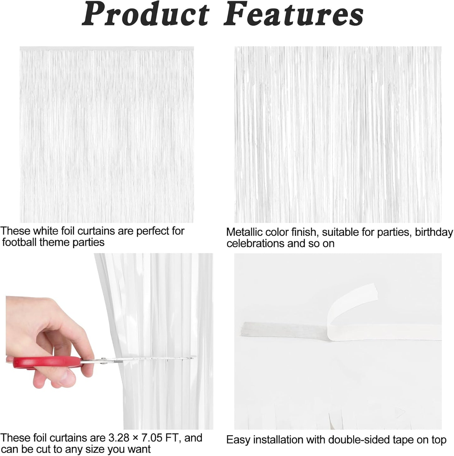 2 Pack Tinsel Backdrop, 3.28 x 7.05 Feet White Party Decorations, Metallic Foil Fringe Curtains Streamer Backdrop, Party Supplies Photo Props for Birthday Anniversaries Wedding