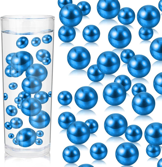 100PCS Blue Faux Pearls Beads for Centerpiece Vases, Vase Filler Faux Pearls, No Holes Filler Beads for Party Anniversary Birthday Wedding Table Decor, 14/20/30mm