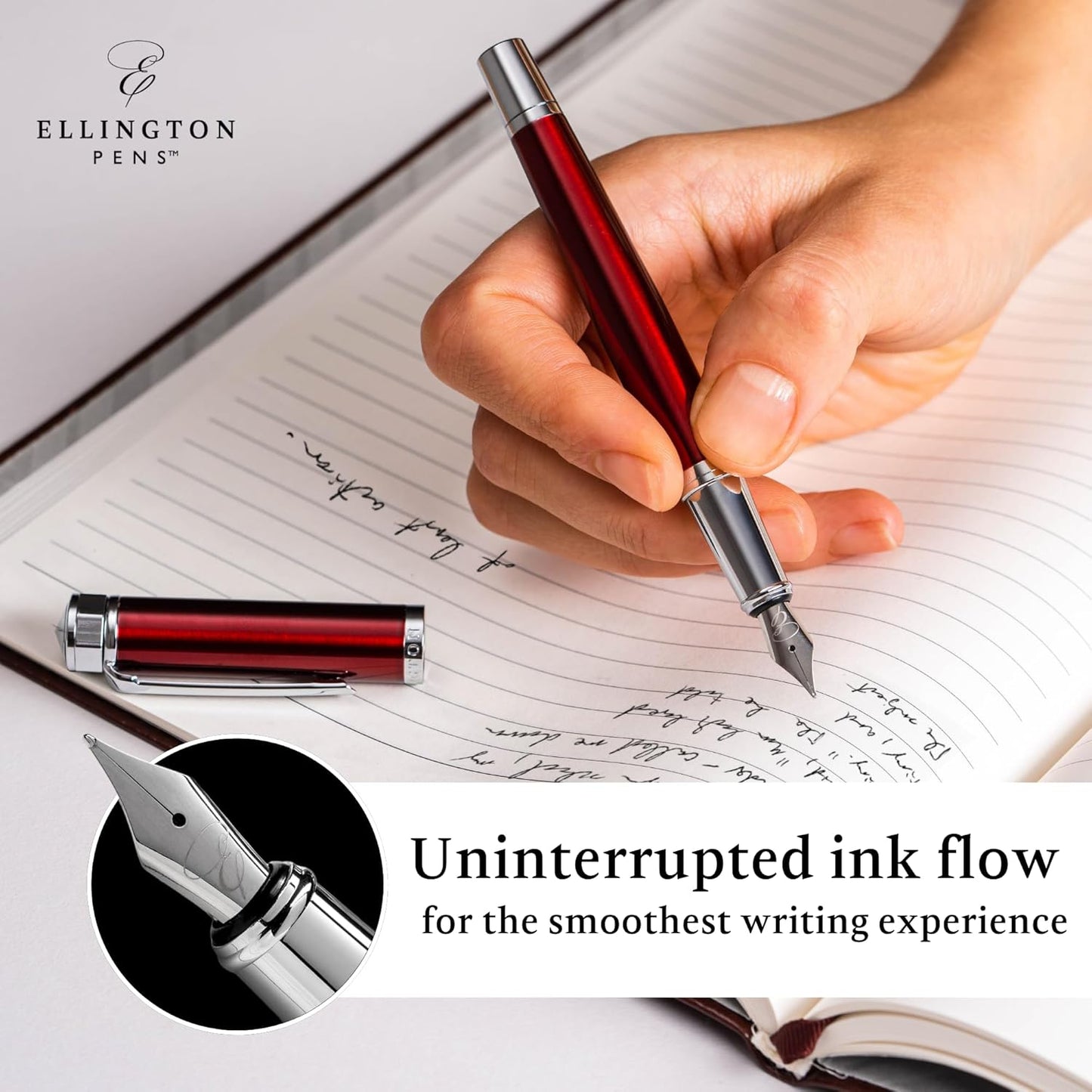 Ellington Pens Luxury Fountain Pen Set- Fountain Pens for Writing - Smooth Extra Fine Nib - Includes Refillable Ink Converter, 3 Ink Cartridges [Black & Blue], Gift Box - Elegant Calligraphy