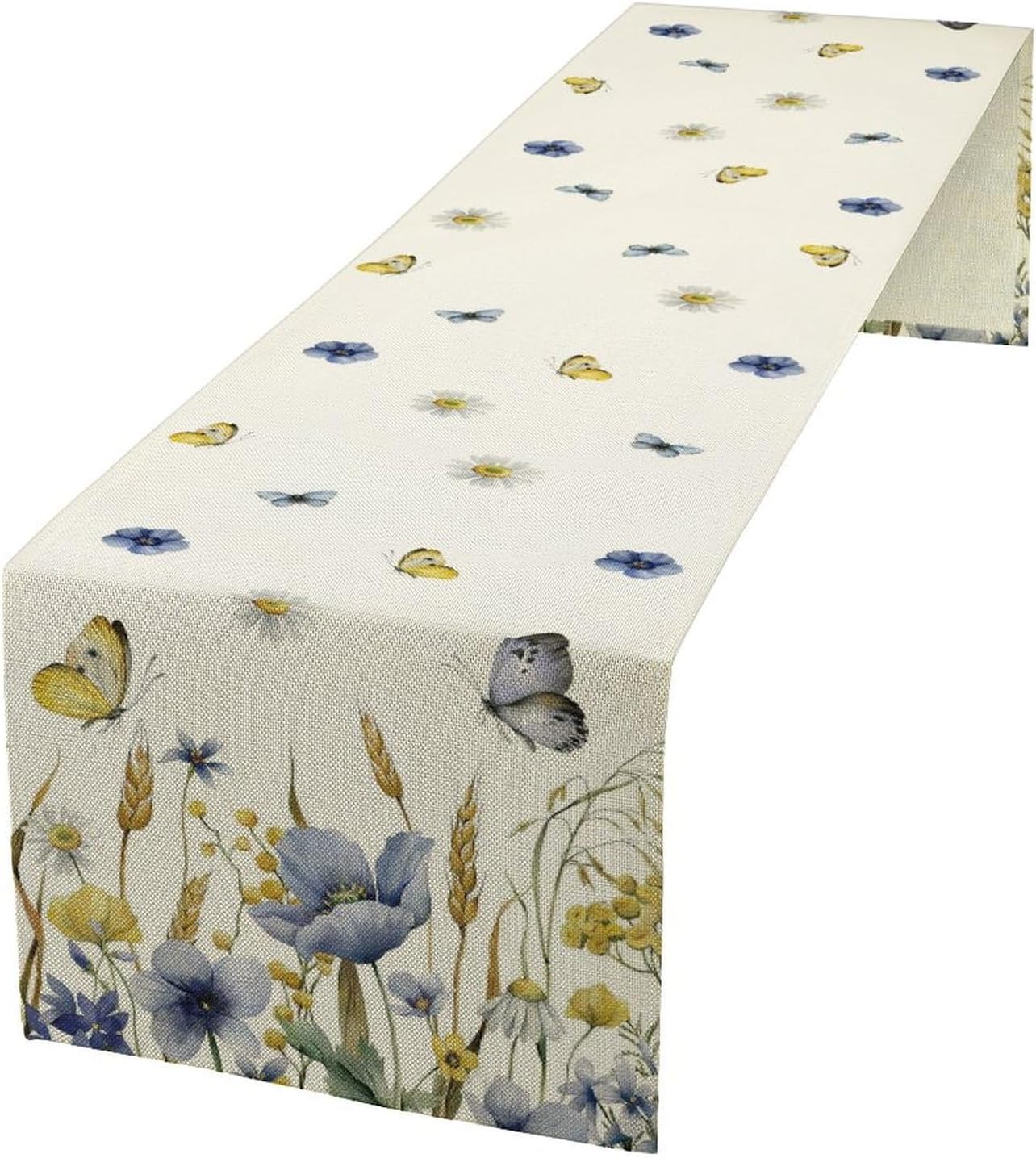 Floral Table Runner, Spring Watercolor Flower Plants Nature Butterfly Table Runner for Kitchen Dinner Living Room Home Party, 13x60 Inch