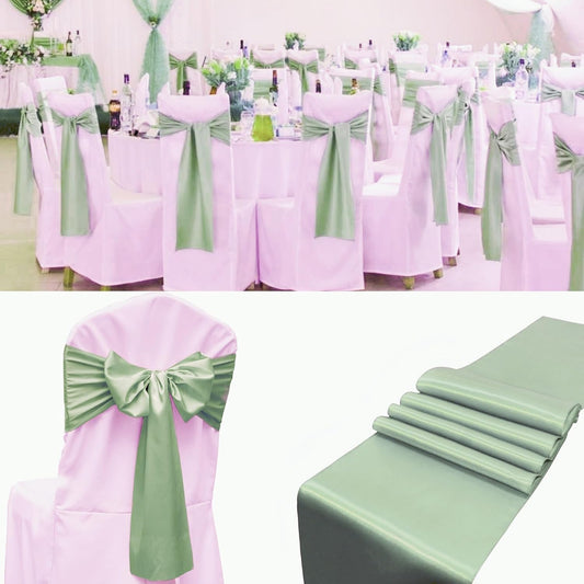 50 PCS Satin Chair Sashes Bows Decorative Universal Chair Cover Chair Ribbon Ties Back Sash for Wedding Party Ceremony Reception Hotel Event Banquet Restaurant Home Kitchen Decor(7x108inch,Sage Green)