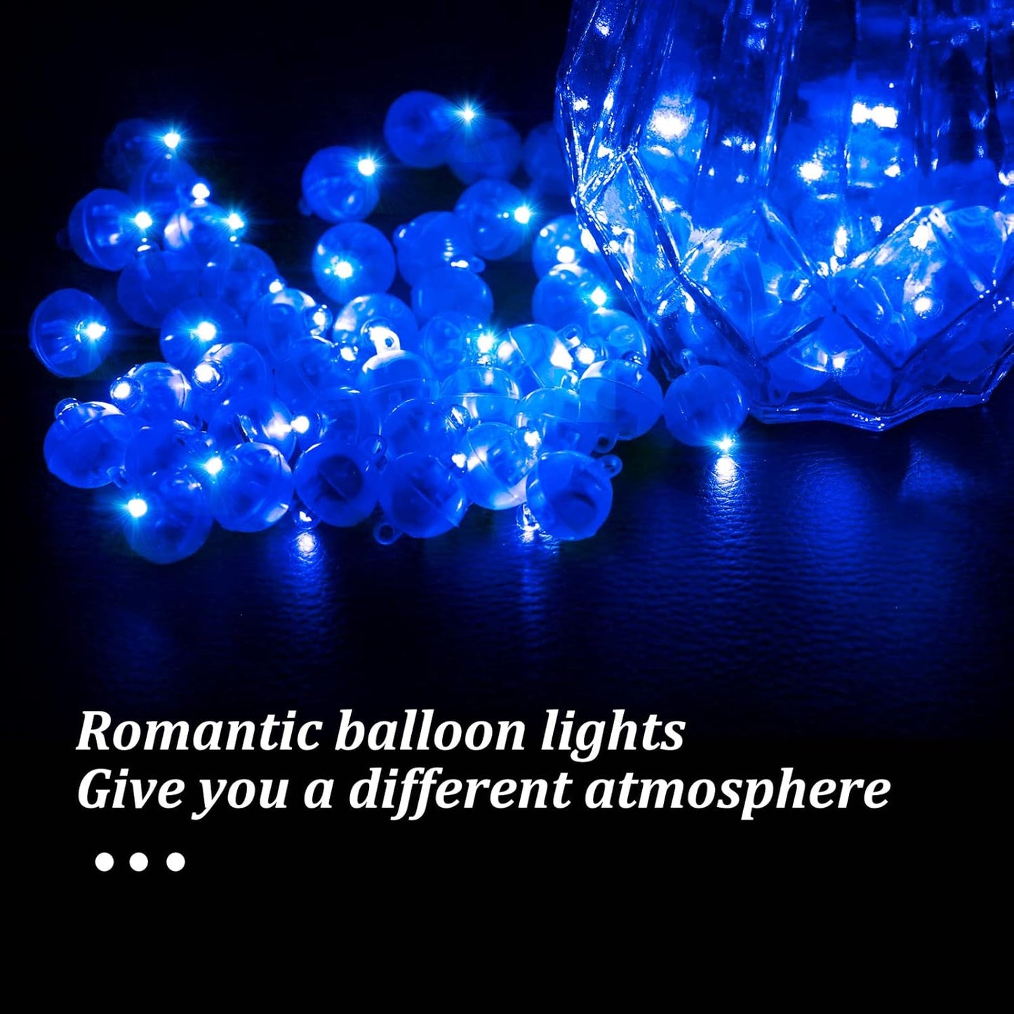 50pcs Blue LED Balloon Light, Round LED Ball Lamp Tiny Led Lighting Decoration for Indoor Outdoor Party Event Fun Wedding Festival Birthday Halloween Christmas Party Supplies