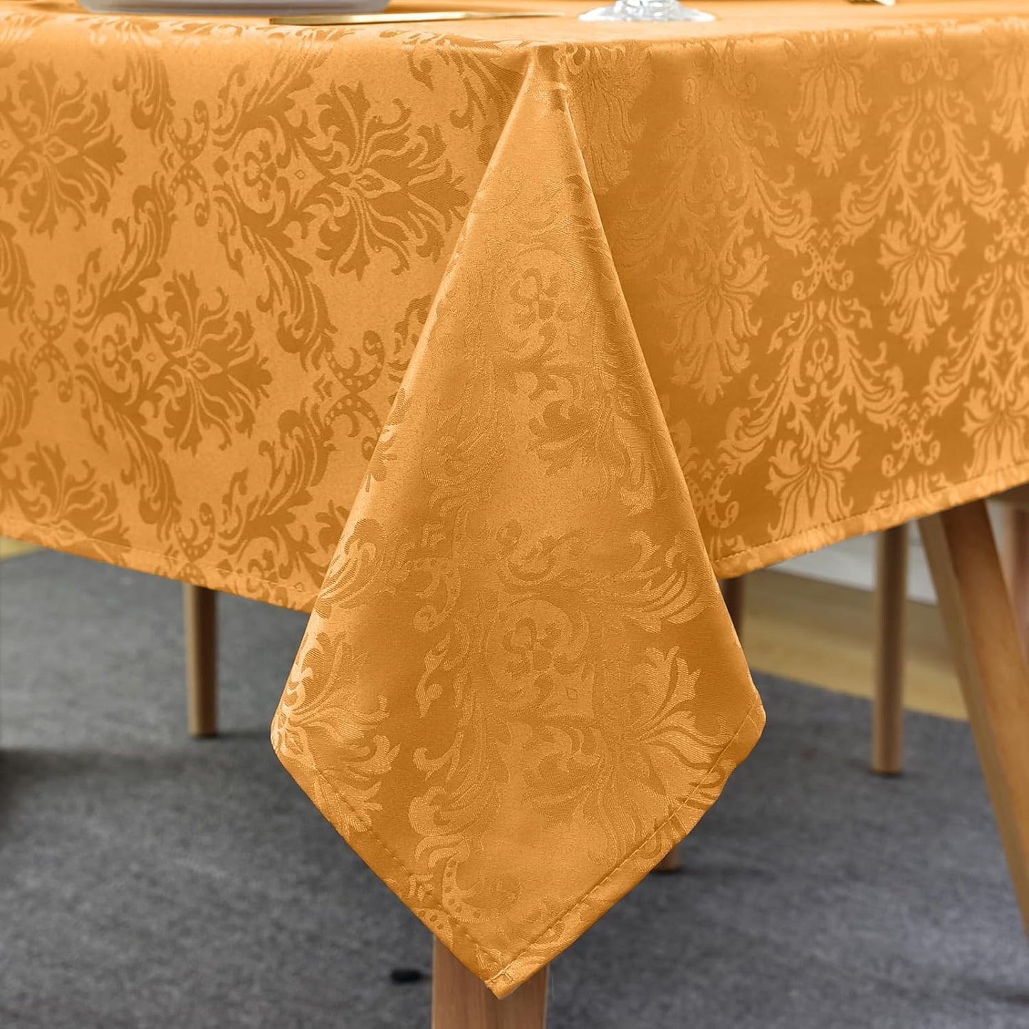 SASTYBALE Amber Rectangle Jacquard Tablecloth, Spill Wrinkle Proof Damask Table Cloth for Rectangle Tables, Rectangular Harvest Fall Inddor Outdoor Tablecloths, 52 x 70 Inch Amber