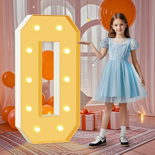 4FT Light Up Marquee Numbers, 4 Feet Tall Light Up Number 0, Mosaic Cardboard Numbers Signs for Balloon, Weddings, Birthdays, Anniversaries, Christmas, New Year's Celebrations, Easy to Assemble