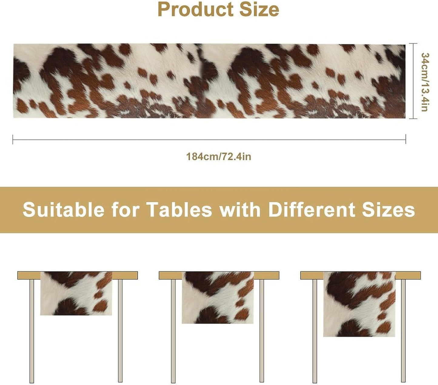 Farmhouse Cow Skin Print Table Runner, Safari Wildlife Brown Country Farm Cowhide Pattern Cotton Linen Rustic Cottage Table Runner for Dinning Home Party Holidays Home Setting, 13x120 Inch